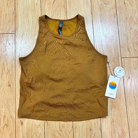 Vuori Mudra Pylo Tank Dark Golden Tan Padded Gym Workout Women's Size XL NWT - Picture 1 of 8